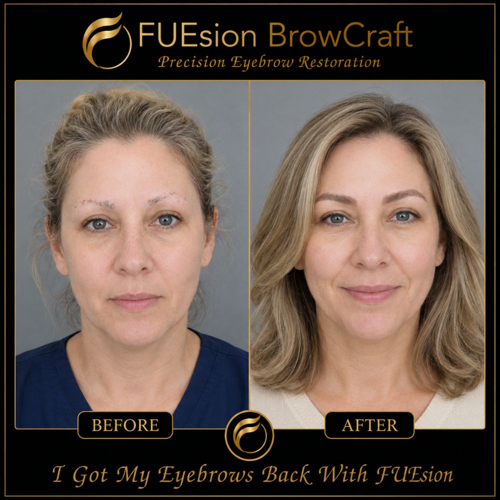 Age-related brow thinning before and after — FUEsion BrowCraft