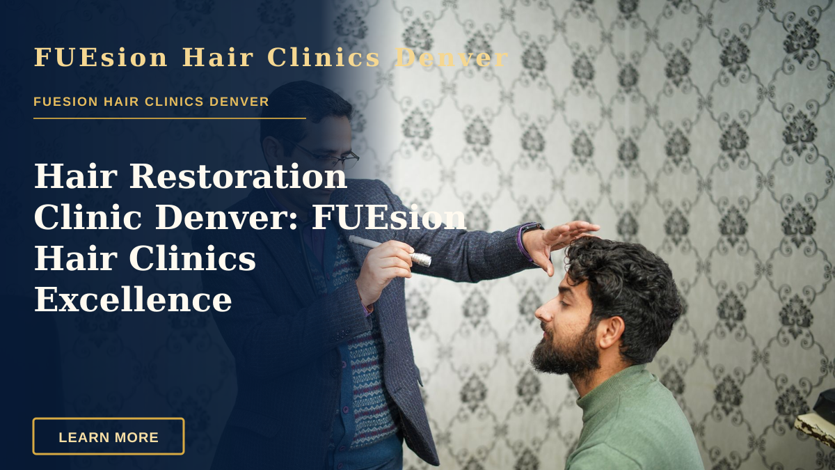 Hair Restoration Clinic Denver: FUEsion Hair Clinics Excellence — A doctor performs an eye examination on a patient in a clinical setting.