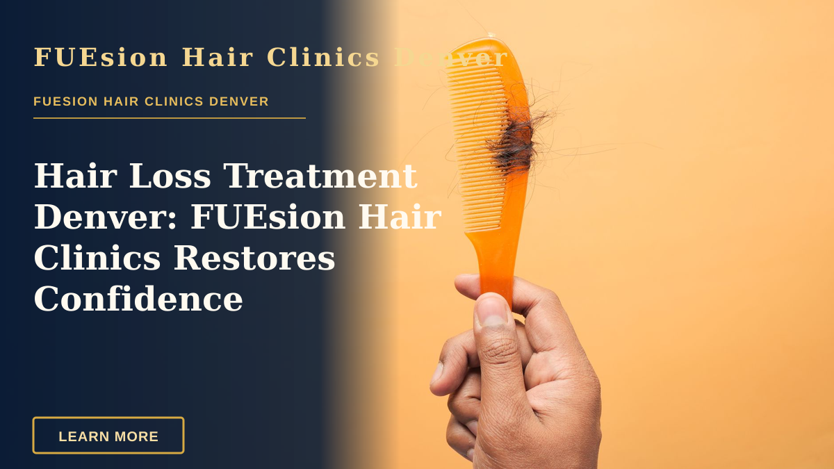 Hair Loss Treatment Denver: FUEsion Hair Clinics Restores Confidence — Close-up of hand holding a comb with hair against an orange backdrop, highlighting hair loss concept.