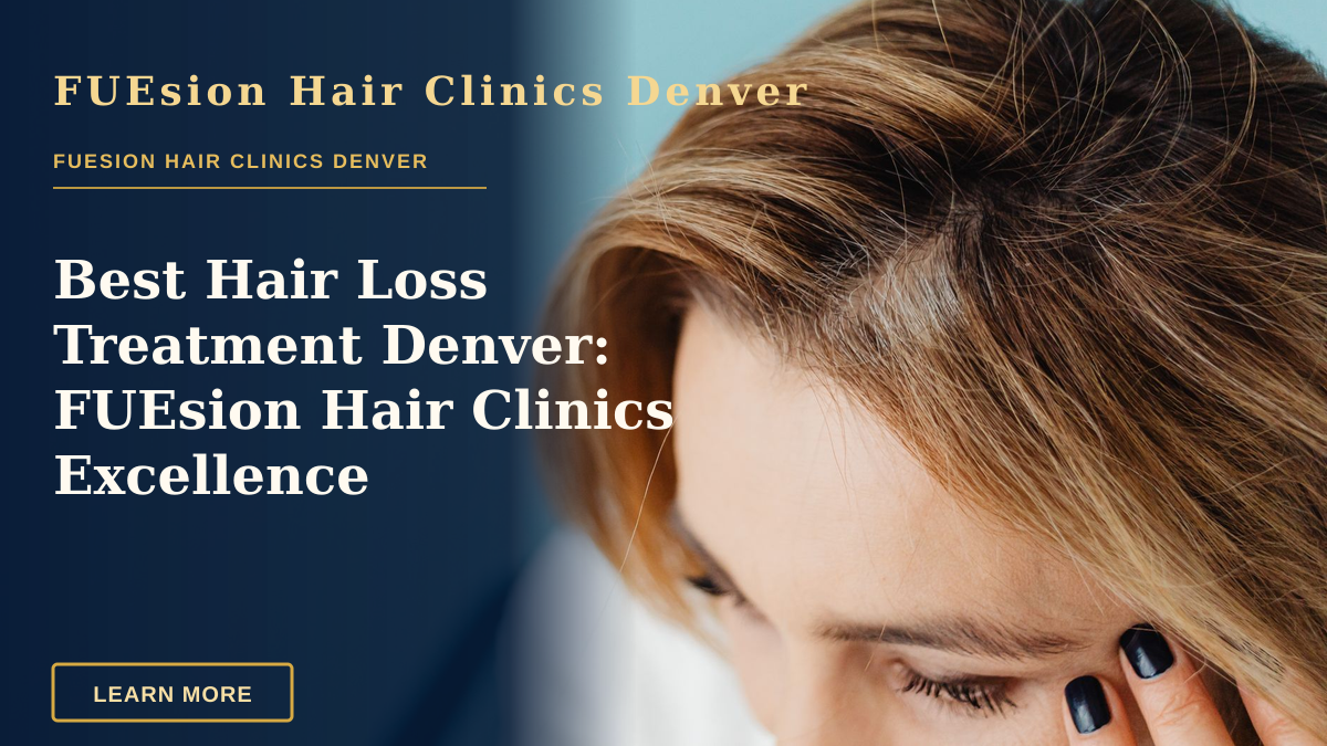 Best Hair Loss Treatment Denver: FUEsion Hair Clinics Excellence — Close-up of a woman with a hand on forehead against a blue background.