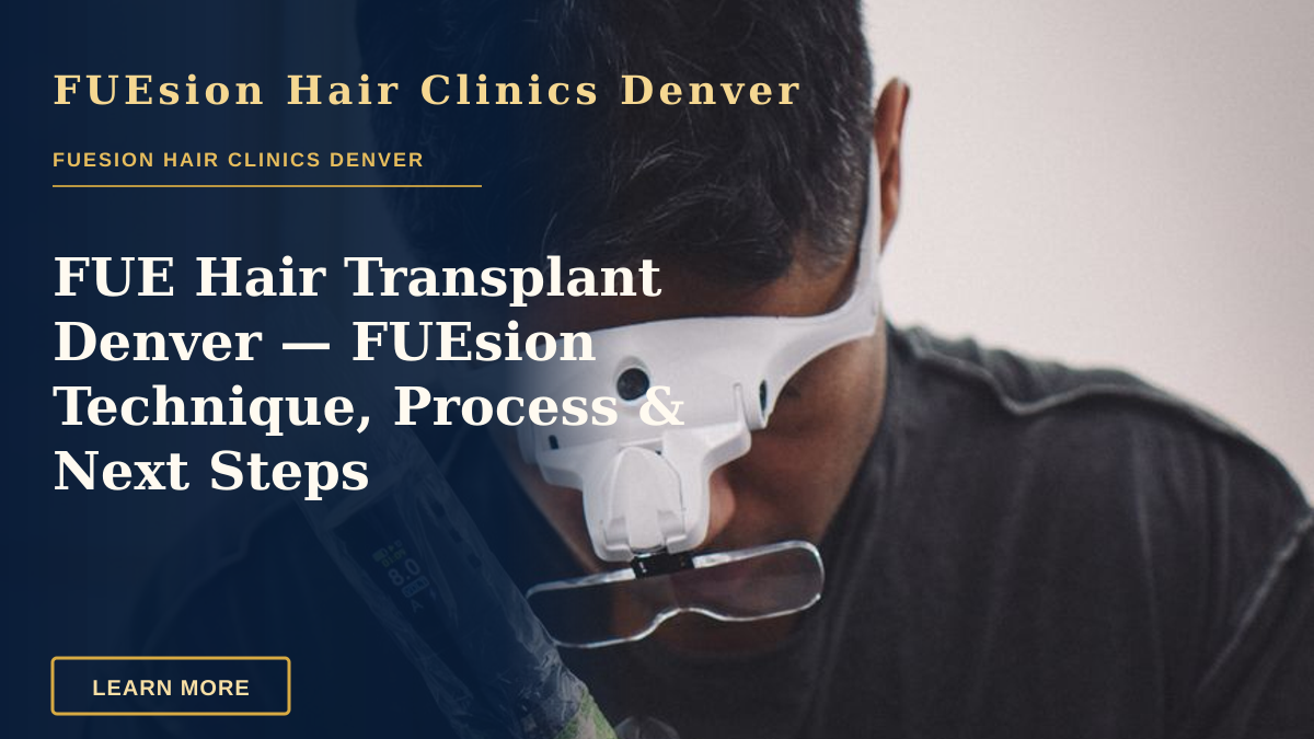 FUE Hair Transplant Denver — FUEsion Technique, Process & Next Steps — A skilled tattoo artist performing scalp micropigmentation on a client's head.