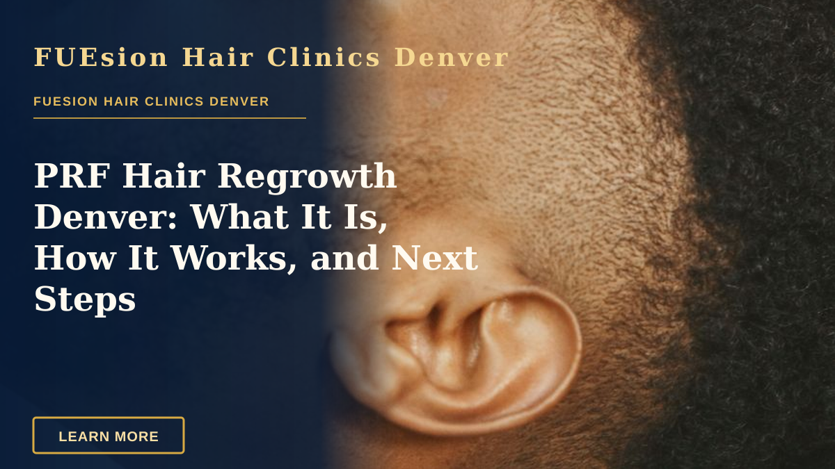 PRF Hair Regrowth Denver: What It Is, How It Works, and Next Steps — African American man receives a precise haircut with a hair clipper. Close-up view.
