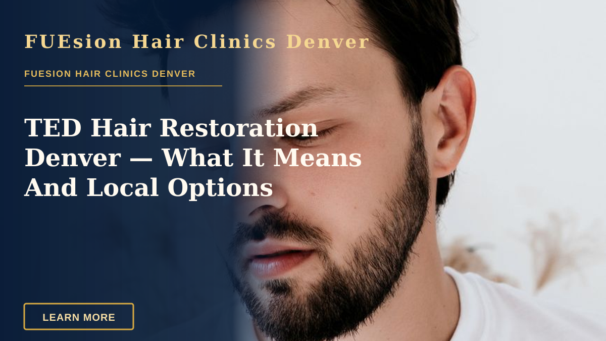 TED Hair Restoration Denver — What It Means And Local Options — A contemplative young man with a beard in a minimalist portrait, wearing a white t-shirt indoors.