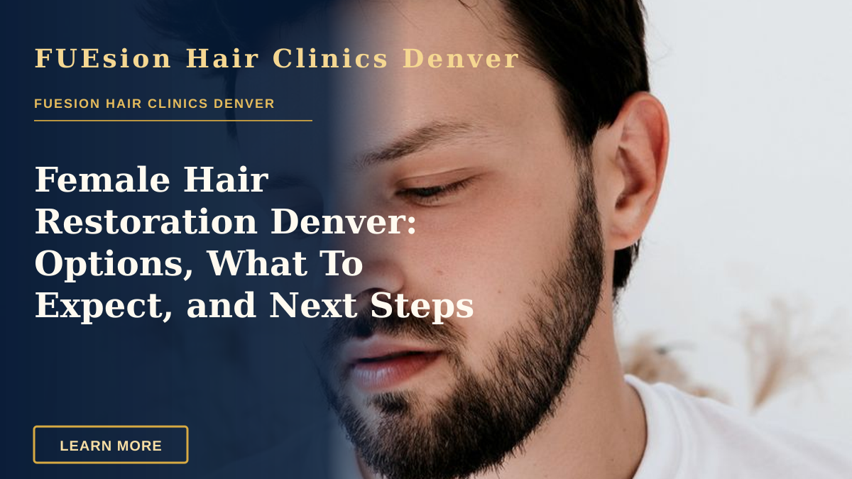 Female Hair Restoration Denver: Options, What To Expect, and Next Steps — A contemplative young man with a beard in a minimalist portrait, wearing a white t-shirt indoors.