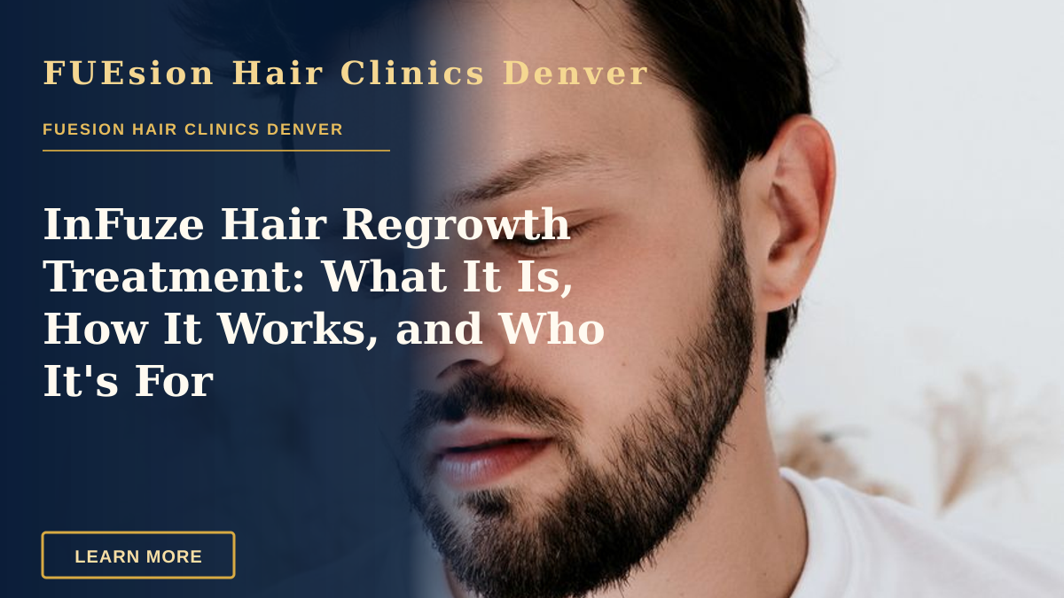 InFuze Hair Regrowth Treatment: What It Is, How It Works, and Who It's For — A contemplative young man with a beard in a minimalist portrait, wearing a white t-shirt indoors.