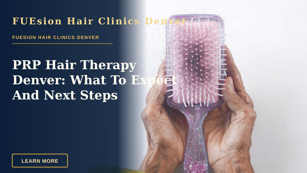 PRP Hair Therapy Denver: What To Expect And Next Steps — Close-up of senior hands holding a hairbrush with hair strands against a white backdrop.