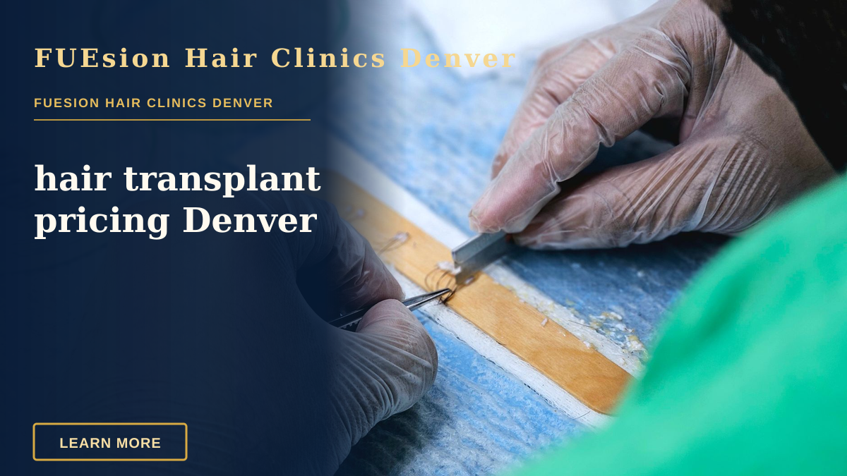 hair transplant pricing Denver — Detailed view of a hair transplant procedure with gloved hands holding surgical tools indoors.