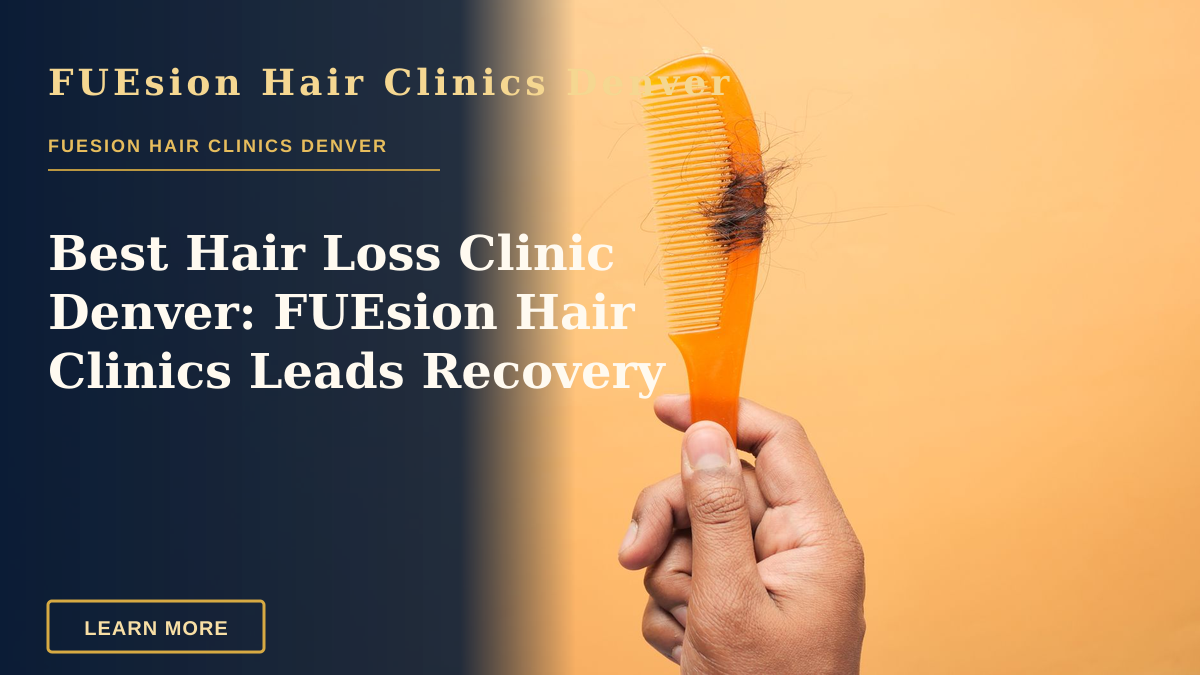 Best Hair Loss Clinic Denver: FUEsion Hair Clinics Leads Recovery — Close-up of hand holding a comb with hair against an orange backdrop, highlighting hair loss concept.