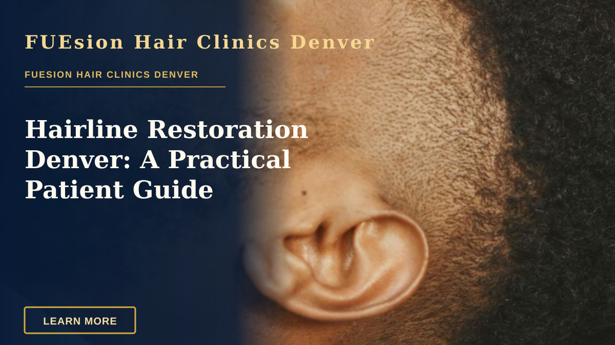 Hairline Restoration Denver: A Practical Patient Guide — African American man receives a precise haircut with a hair clipper. Close-up view.