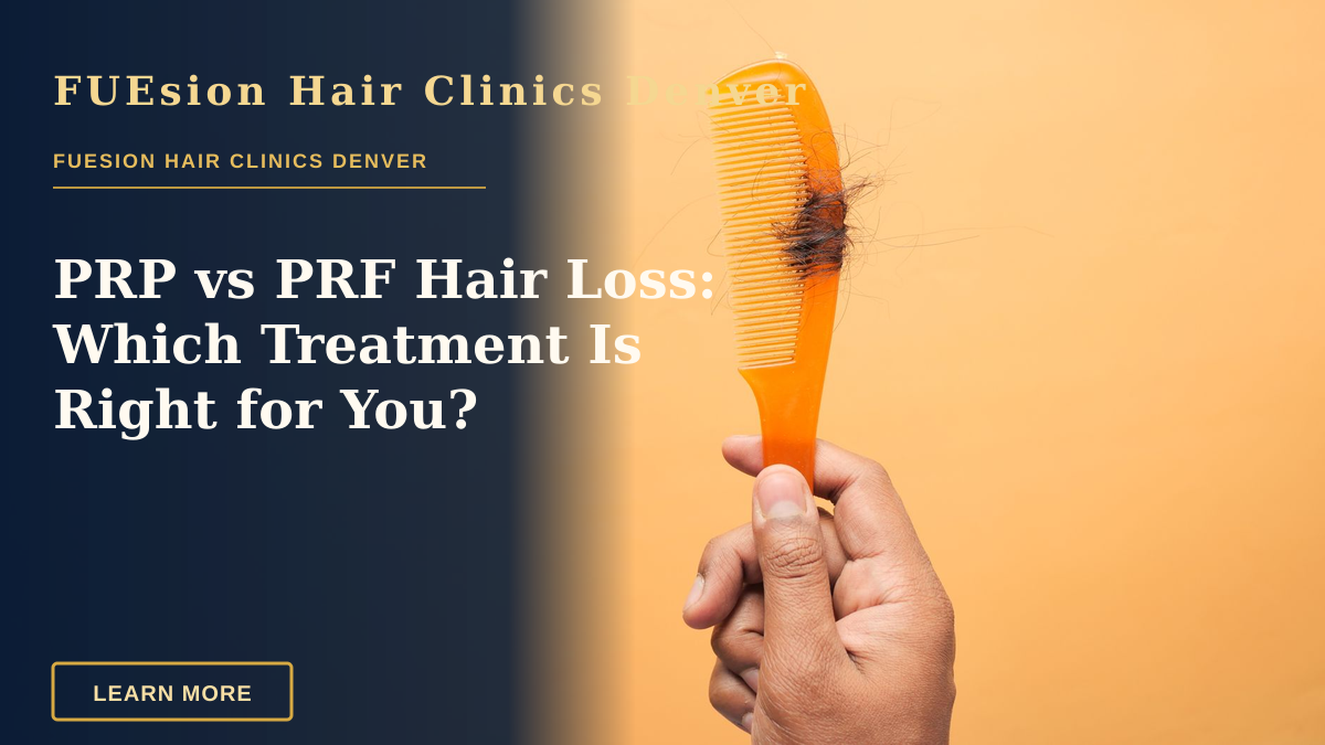 PRP vs PRF Hair Loss: Which Treatment Is Right for You? — Close-up of hand holding a comb with hair against an orange backdrop, highlighting hair loss concept.