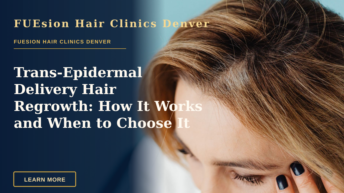 Trans-Epidermal Delivery Hair Regrowth: How It Works and When to Choose It — Close-up of a woman with a hand on forehead against a blue background.