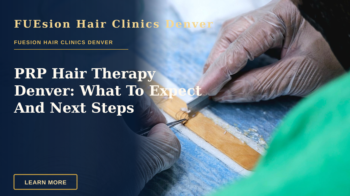 PRP Hair Therapy Denver: What To Expect And Next Steps — Detailed view of a hair transplant procedure with gloved hands holding surgical tools indoors.