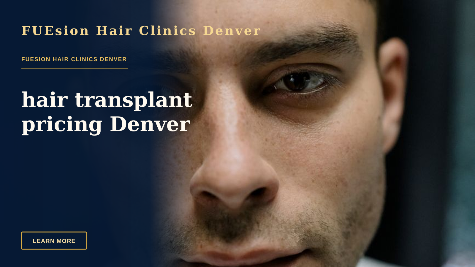 hair transplant pricing Denver — Intimate close-up portrait of a young man with a serious expression.