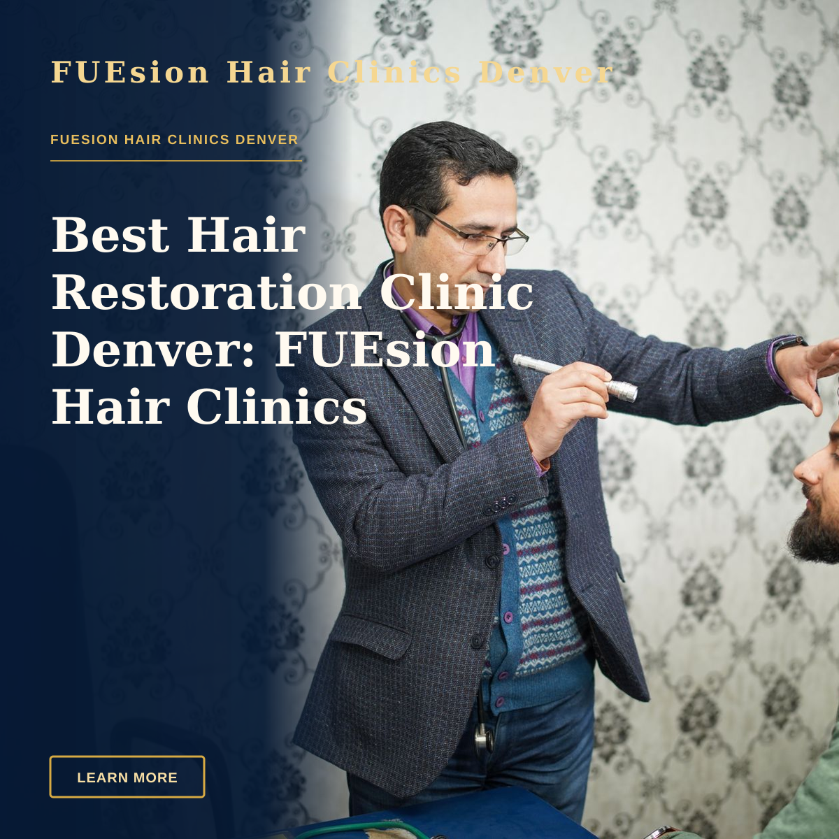 Best Hair Restoration Clinic Denver: FUEsion Hair Clinics — A doctor performs an eye examination on a patient in a clinical setting.