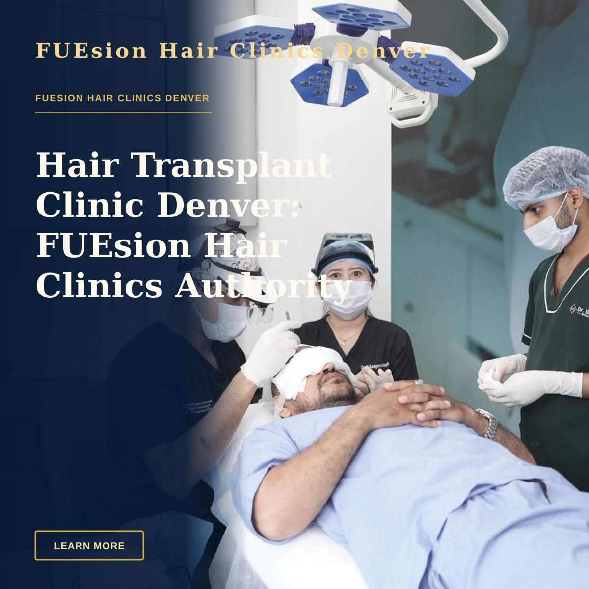Hair Transplant Clinic Denver: FUEsion Hair Clinics Authority — Medical professionals conducting a hair transplant in a clinic setting.