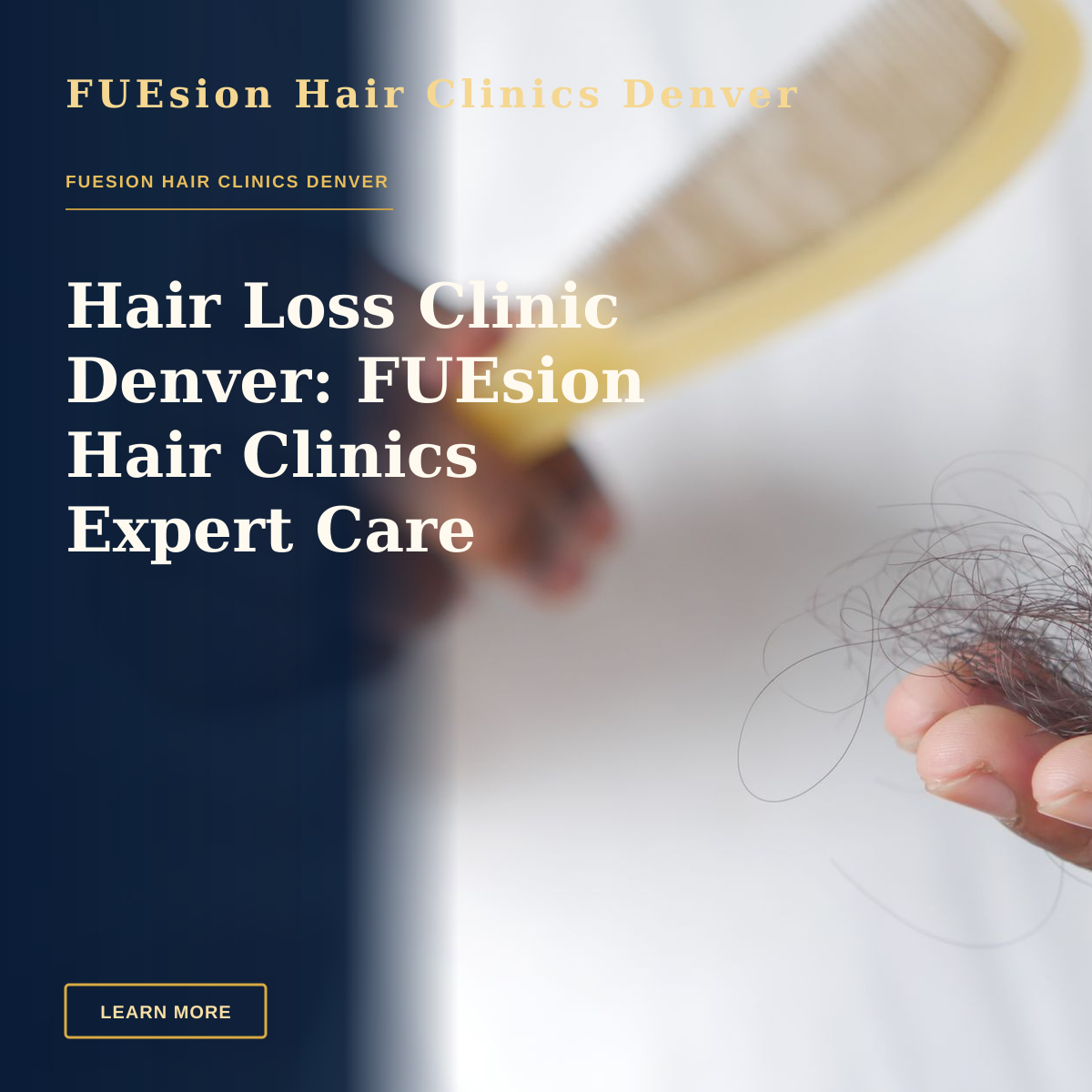 Hair Loss Clinic Denver: FUEsion Hair Clinics Expert Care — A detailed image showing hair loss with a comb in hand, symbolizing alopecia and related issues.