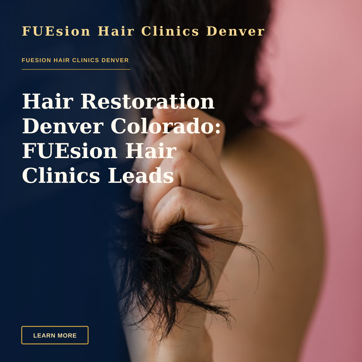 Hair Restoration Denver Colorado: FUEsion Hair Clinics Leads — Close-up of a woman holding her black hair with a small tattoo visible on her wrist.