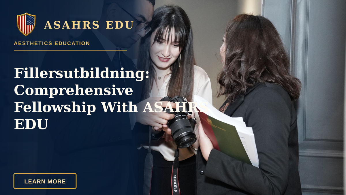 Fillersutbildning: Comprehensive Fellowship With ASAHRS EDU — Professionals interacting at a conference, sharing camera insights with a lively discussion.
