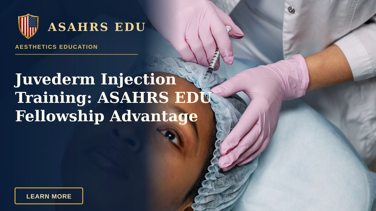 Juvederm Injection Training: ASAHRS EDU Fellowship Advantage — Close-up of a cosmetic procedure using injectables on a woman's forehead in a clinic setting.