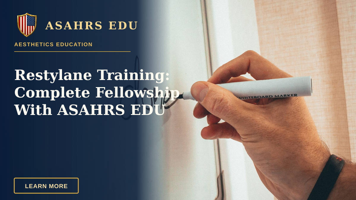 Restylane Training: Complete Fellowship With ASAHRS EDU — Crop unrecognizable male coach writing done word on whiteboard during presentation in light office