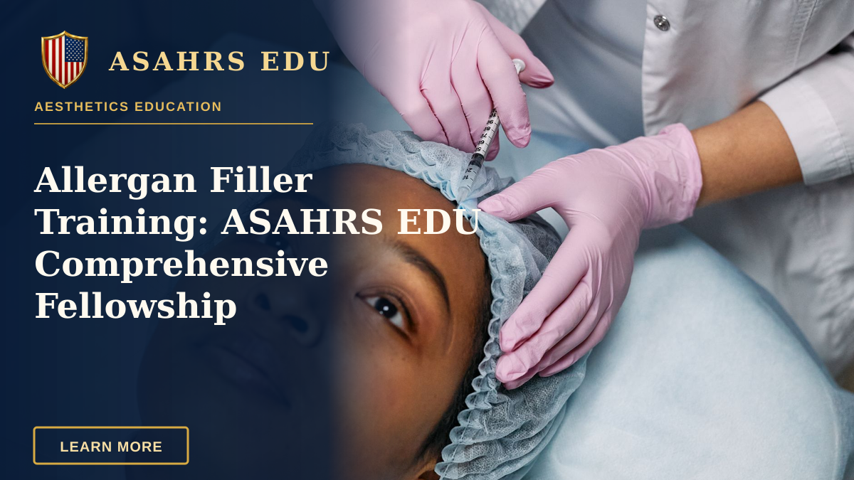 Allergan Filler Training: ASAHRS EDU Comprehensive Fellowship — Close-up of a cosmetic procedure using injectables on a woman's forehead in a clinic setting.