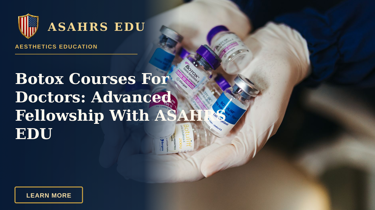 Botox Courses For Doctors: Advanced Fellowship With ASAHRS EDU — Close-up of gloved hands holding botulinum toxin vials in a laboratory, ideal for medical themes.