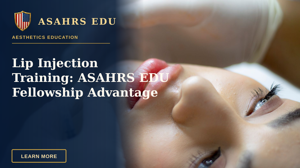 Lip Injection Training: ASAHRS EDU Fellowship Advantage — Close-up of a woman receiving a lip augmentation with a syringe by a professional.