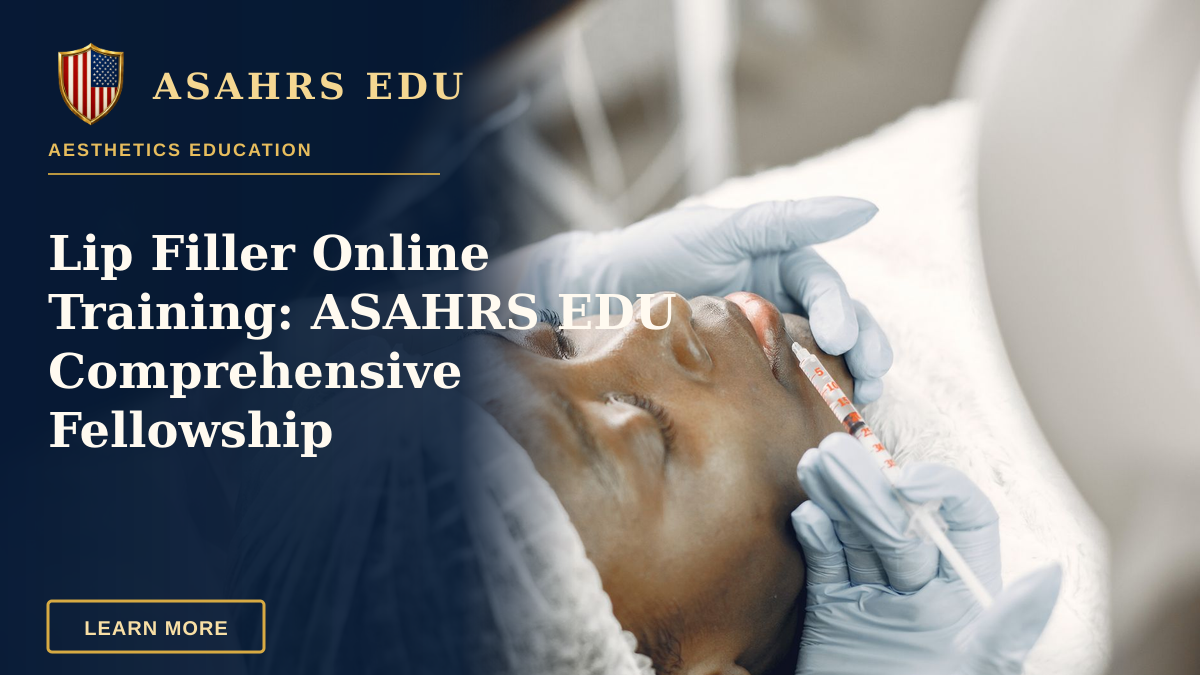 Lip Filler Online Training: ASAHRS EDU Comprehensive Fellowship — Close-up of a woman receiving a cosmetic lip injection in a clinic setting.