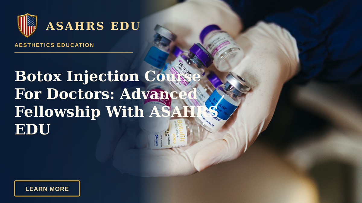 Botox Injection Course For Doctors: Advanced Fellowship With ASAHRS EDU — Close-up of gloved hands holding botulinum toxin vials in a laboratory, ideal for medical themes.
