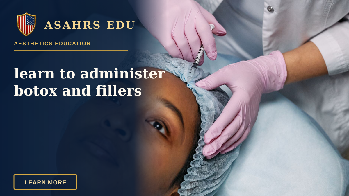 learn to administer botox and fillers — Close-up of a cosmetic procedure using injectables on a woman's forehead in a clinic setting.