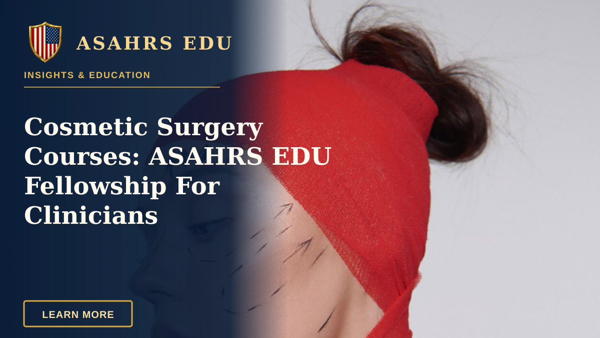 Cosmetic Surgery Courses: ASAHRS EDU Fellowship For Clinicians — Artistic portrait showing cosmetic surgery markings on model in red wrap.