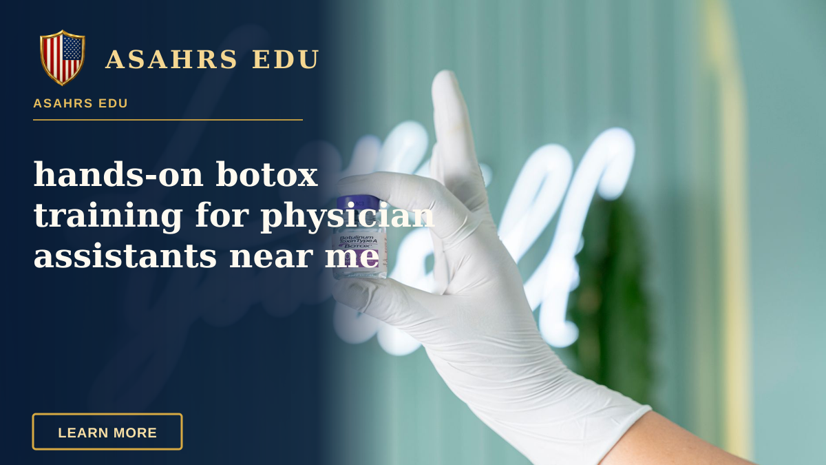 hands-on botox training for physician assistants near me — A gloved hand holds a Botox vial against a soft green background with neon lights.
