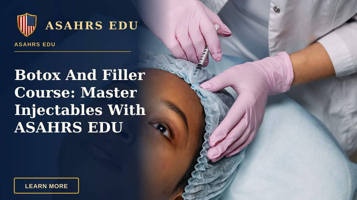 Botox And Filler Course: Master Injectables With ASAHRS EDU — Close-up of a cosmetic procedure using injectables on a woman's forehead in a clinic setting.