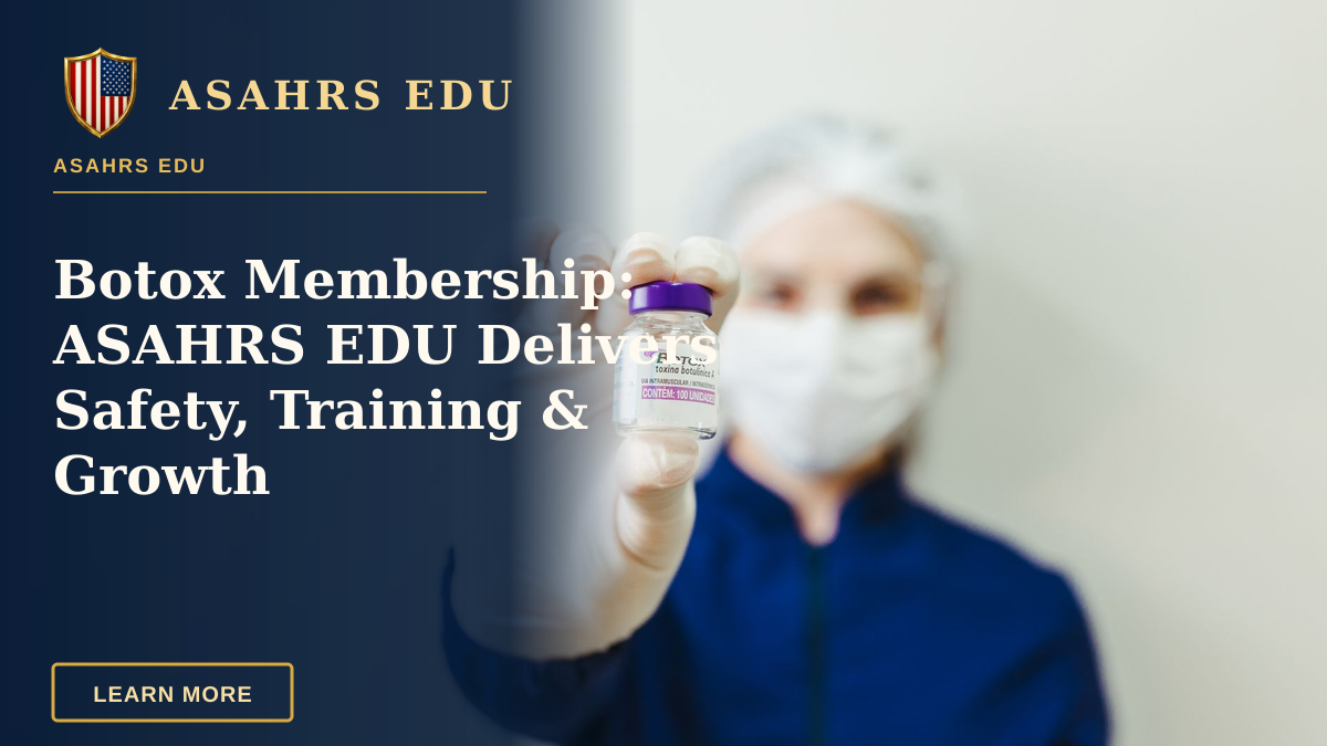 Botox Membership: ASAHRS EDU Delivers Safety, Training & Growth — Healthcare worker holding a Botox vial in a clinical setting, wearing protective gear.