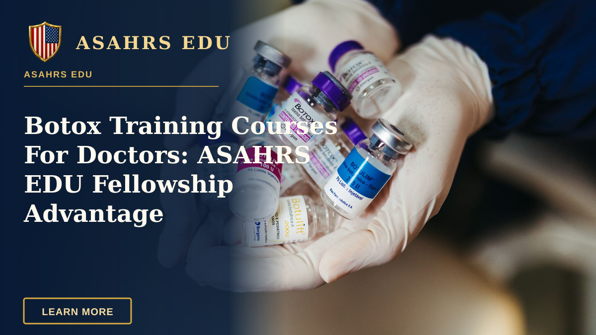 Botox Training Courses For Doctors: ASAHRS EDU Fellowship Advantage — Close-up of gloved hands holding botulinum toxin vials in a laboratory, ideal for medical themes.