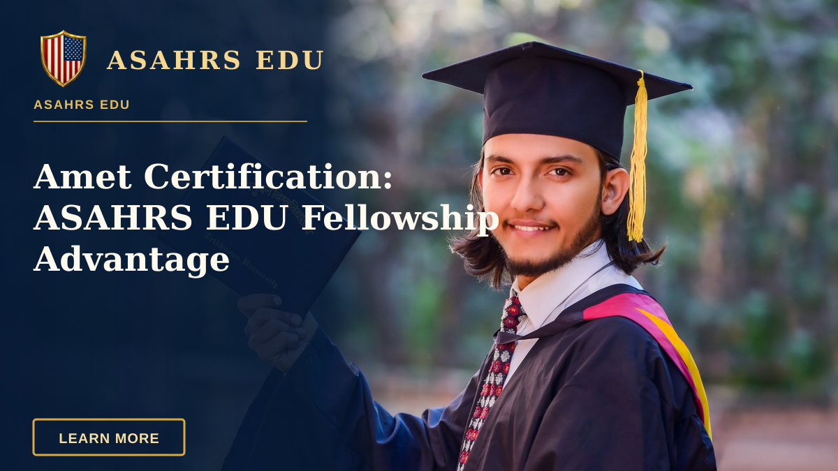 Amet Certification: ASAHRS EDU Fellowship Advantage — Smiling graduate in cap and gown holds diploma outdoors, celebrating academic achievement.