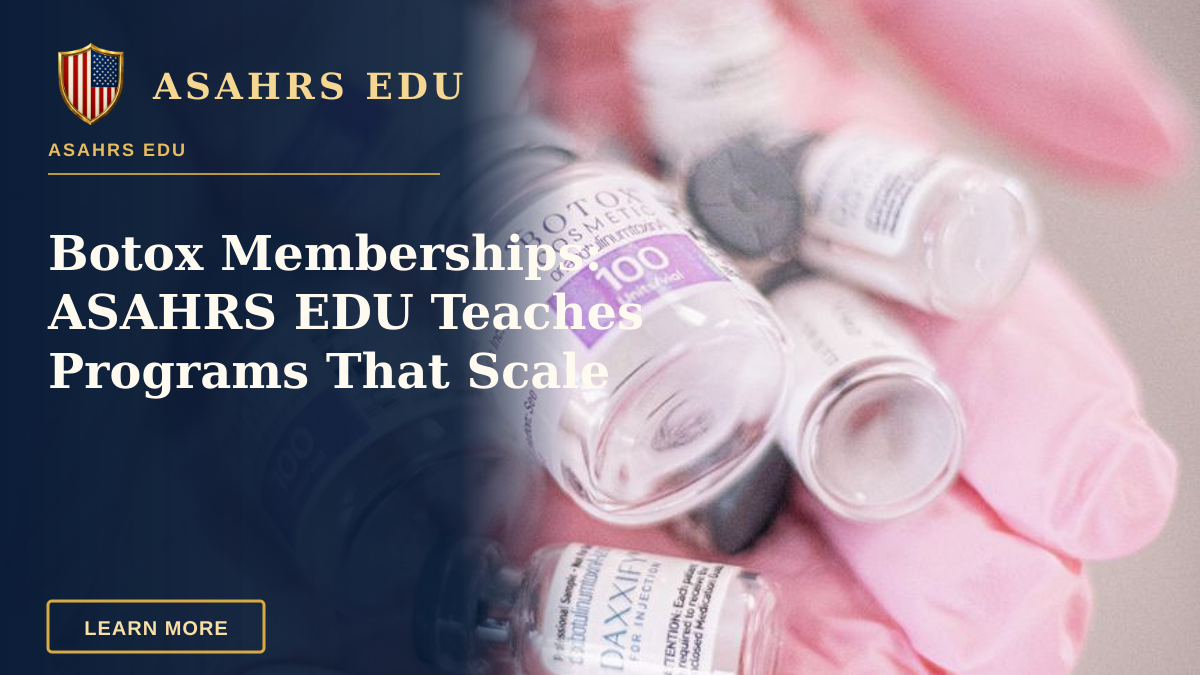 Botox Memberships: ASAHRS EDU Teaches Programs That Scale — Collection of cosmetic vial bottles held in pink gloves, representing modern beauty treatments.