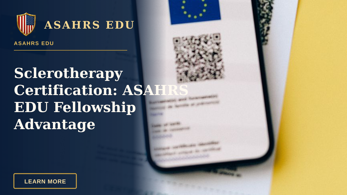 Sclerotherapy Certification: ASAHRS EDU Fellowship Advantage — EU Digital COVID certificate with phone on yellow backdrop symbolizes travel safety.