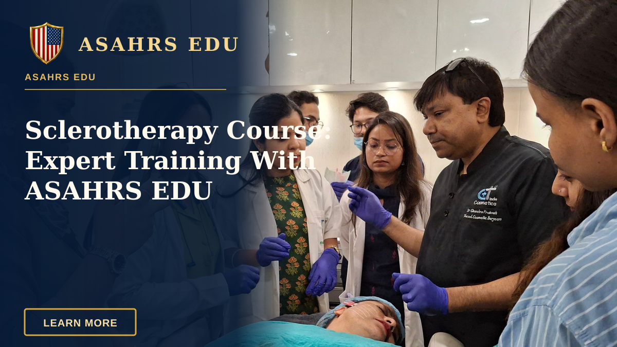 Sclerotherapy Course: Expert Training With ASAHRS EDU — Dermatologists in training perform a procedure under supervision in a clinical setting.