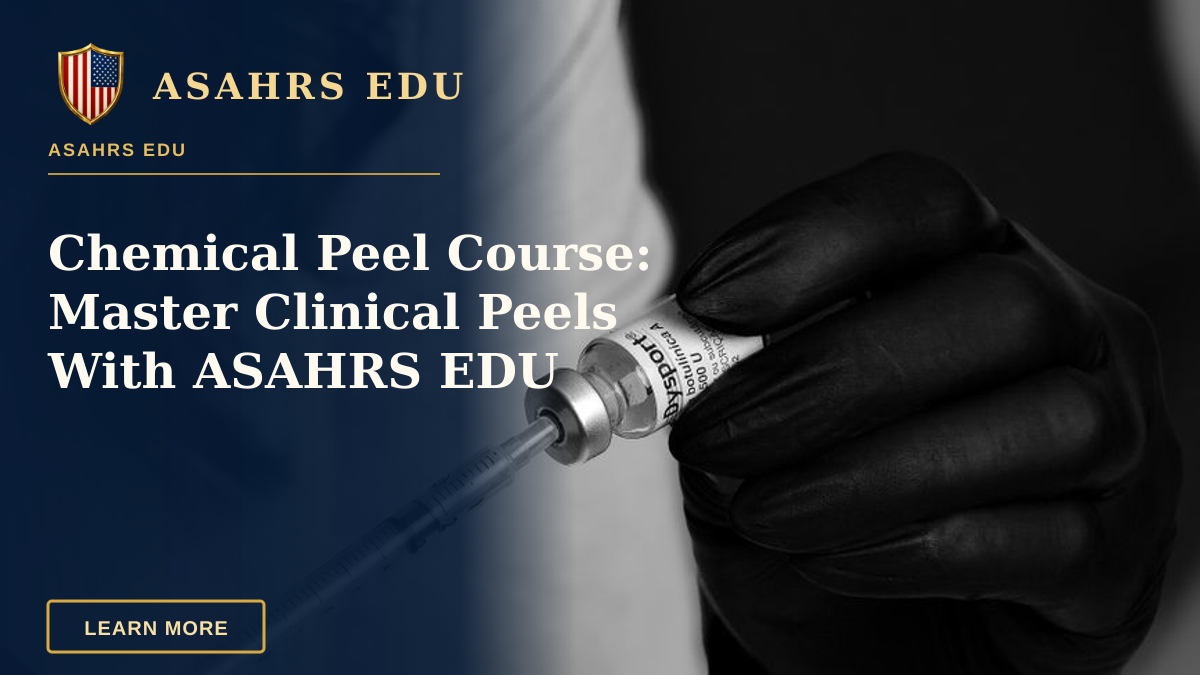 Chemical Peel Course: Master Clinical Peels With ASAHRS EDU — Black and white image of a professional preparing an injection with gloves in a clinical setting.