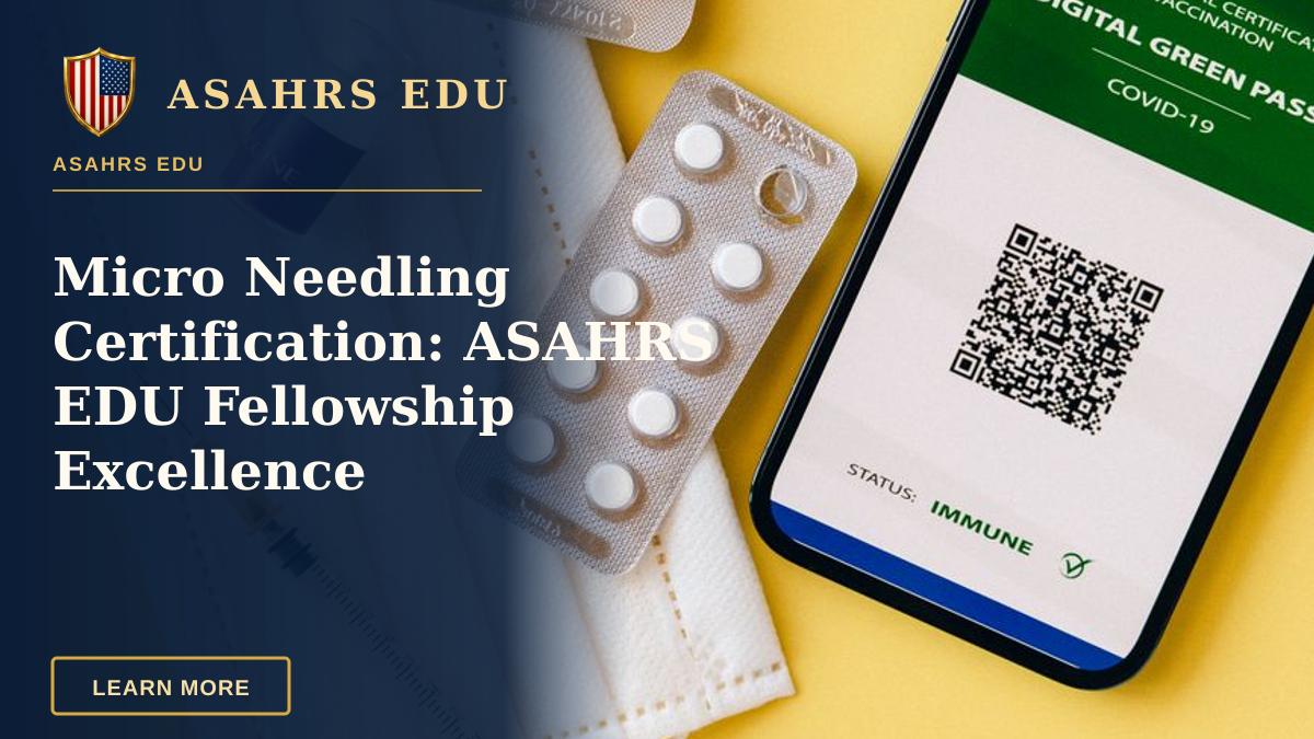 Micro Needling Certification: ASAHRS EDU Fellowship Excellence — Flat lay of pandemic essentials: mask, vaccine vials, digital pass, medical blister packs, and syringe on a yellow background.