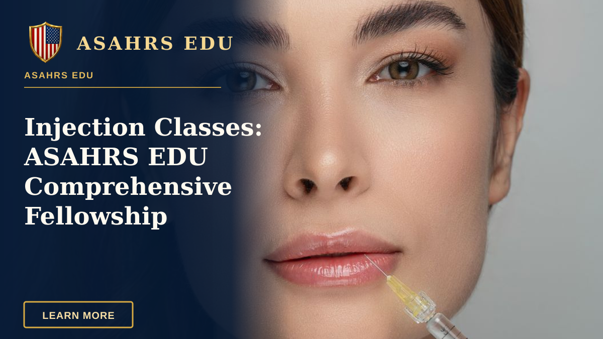 Injection Classes: ASAHRS EDU Comprehensive Fellowship — Woman receiving a cosmetic lip injection by a professional in a clinical setting.