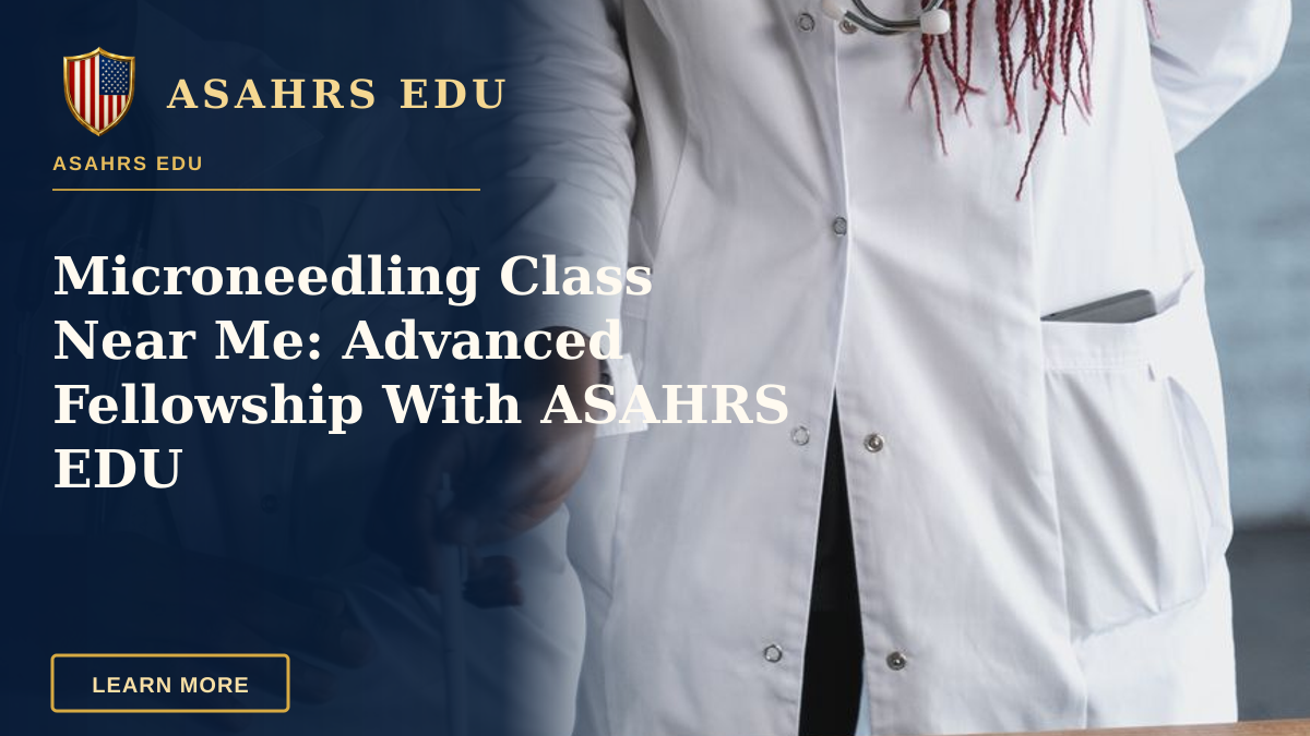 Microneedling Class Near Me: Advanced Fellowship With ASAHRS EDU — Black male and female doctors collaborating in a medical clinic with a tablet.