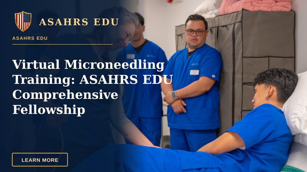 Virtual Microneedling Training: ASAHRS EDU Comprehensive Fellowship — Healthcare professionals in a training session using medical equipment indoors.