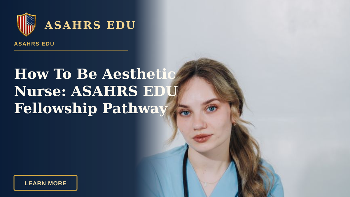 How To Be Aesthetic Nurse: ASAHRS EDU Fellowship Pathway — A young nurse in blue scrubs and stethoscope sitting on a chair indoors.