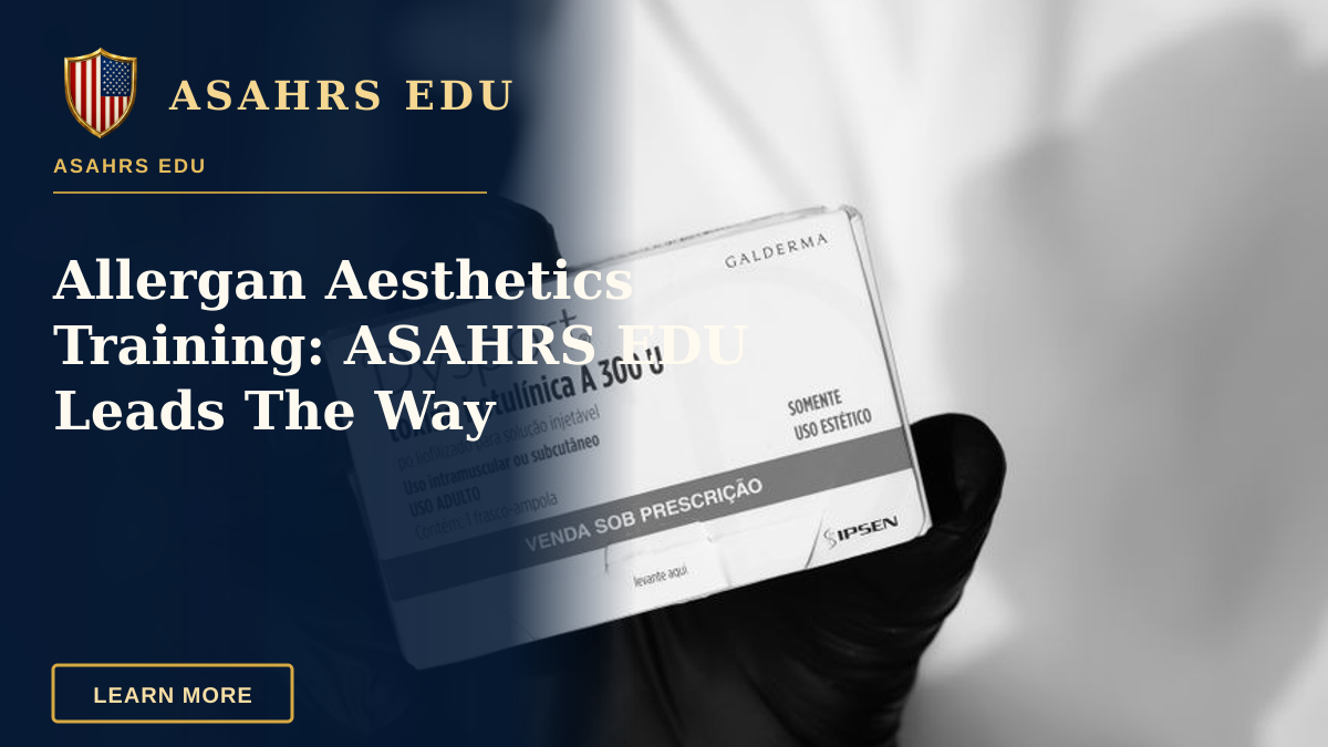 Allergan Aesthetics Training: ASAHRS EDU Leads The Way — Black and white image of a gloved hand holding a Dysport botulinum toxin box, indicating medical or cosmetic use.