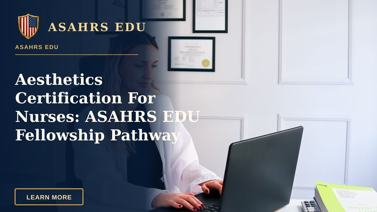 Aesthetics Certification For Nurses: ASAHRS EDU Fellowship Pathway — Nutritionist working at desk with laptop and healthy fruits in office setting.