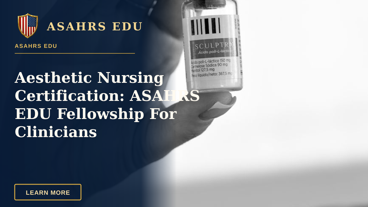 Aesthetic Nursing Certification: ASAHRS EDU Fellowship For Clinicians — Close-up of a hand holding a cosmetic vial, black and white photo.