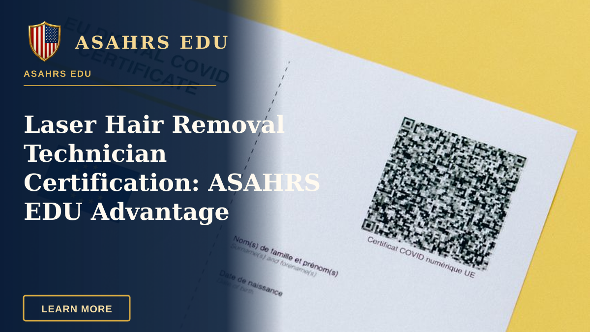 Laser Hair Removal Technician Certification: ASAHRS EDU Advantage — Close-up of an EU Digital COVID Certificate with QR code on a yellow background.