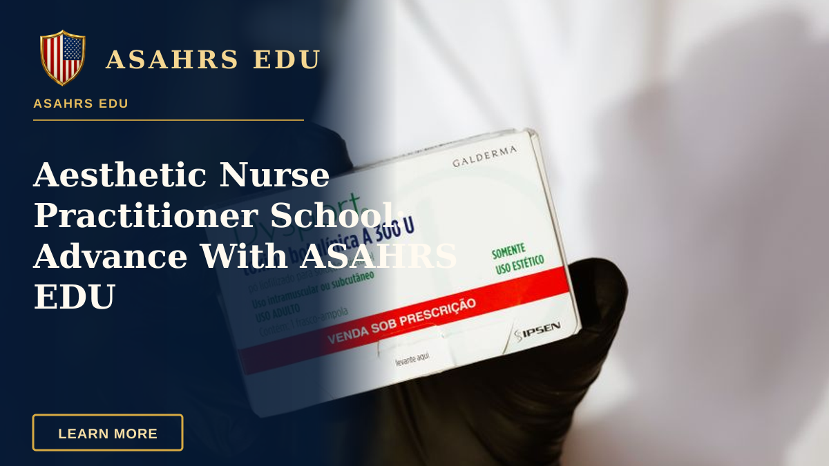 Aesthetic Nurse Practitioner School: Advance With ASAHRS EDU — Medical professional showcasing Dysport botulinum toxin package with glove indoors.